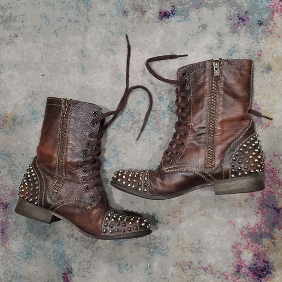 Steve Madden Tarnney Studded Brown Boots Made in Mexico Size 7 - Picture 6 of 15